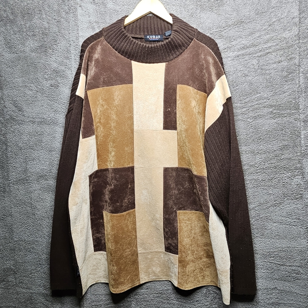 Vintage Koman Sport Outerwear Pullover Sweater Faux Suede